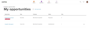 Click to enlarge Student's list of opportunities they're tracking. The first opportunity, called Engineering intern, has a badge that says Not approved